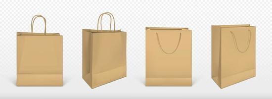 bolsas de compras de papel, conjunto de maquetas de paquetes en blanco vector