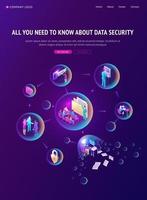 Cyber data security isometric landing page, banner vector