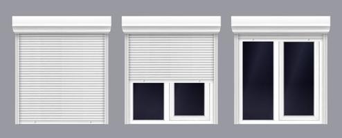 Double window with roller shutter up and close vector