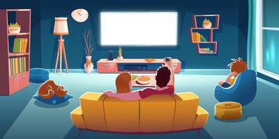 Family sitting on sofa and watch tv in living room vector