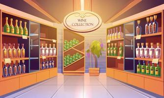 Wine shop, cellar interior with alcohol beverages vector