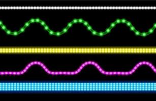 Vector set of led strips with neon light effect