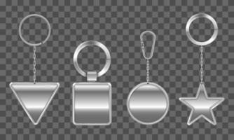 Keychains set. Metal round, square, triangle, star vector