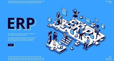 ERP enterprise resource planning isometric landing vector