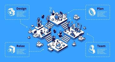 Coworking office infographics isometric landing vector