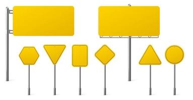 Highway yellow road signs, signage on steel poles vector