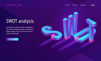 Swot isometric landing page with abbreviation vector