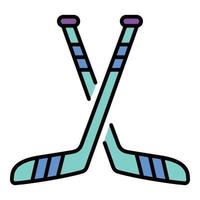 vector de contorno de color de icono de palo de hockey cruzado