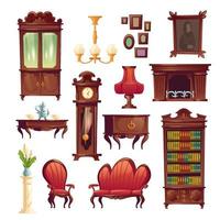 Victorian living room stuff, old classic furniture vector