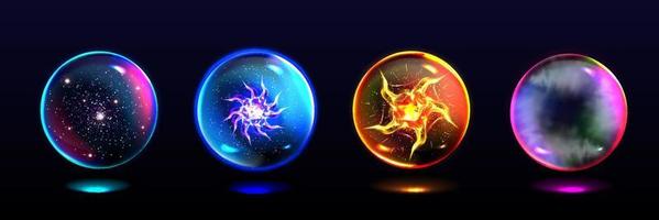 Magic spheres, glowing crystal balls vector