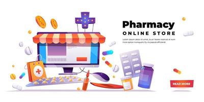 banner de vector de tienda en línea de farmacia