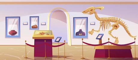 interior del museo histórico con esqueleto de dinosaurio vector