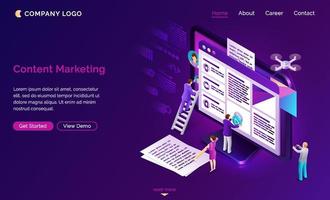 Vector landing page about content marketing