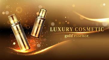 Gold cosmetic bottles ad banner, cosmetics tubes vector