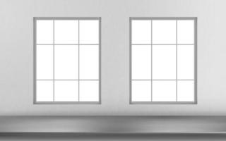 Steel table surface front of windows on white wall vector