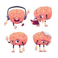 Brain characters, cartoon mascot with funny face vector