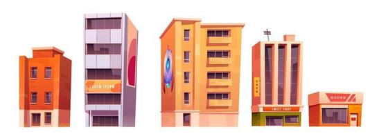 City buildings with apartments, office and store vector