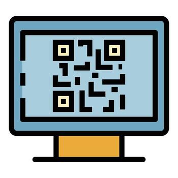 código qr en el vector de contorno de color del icono del monitor