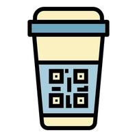 QR code on a plastic cup icon color outline vector