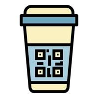 QR code on a plastic cup icon color outline vector