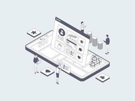 Digital Marketing Isometric Illustration Lineal Grey. Suitable for Mobile App, Website, Banner, Diagrams, Infographics, and Other Graphic Assets. vector