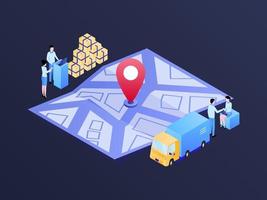 Business Map Package Sent Tracking Isometric Illustration Dark Gradient. Suitable for Mobile App, Website, Banner, Diagrams, Infographics, and Other Graphic Assets. vector