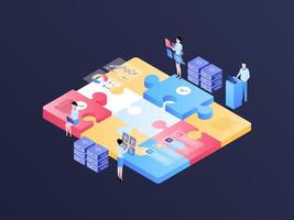 Business Teamwork Isometric Illustration Dark Gradient. Suitable for Mobile App, Website, Banner, Diagrams, Infographics, and Other Graphic Assets. vector