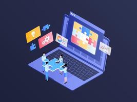 Problem Solving Isometric Illustration Dark Gradient. Suitable for Mobile App, Website, Banner, Diagrams, Infographics, and Other Graphic Assets. vector