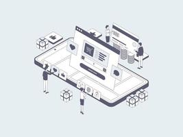 pedido de comercio electrónico en ilustración isométrica móvil gris lineal. adecuado para aplicaciones móviles, sitios web, pancartas, diagramas, infografías y otros activos gráficos. vector