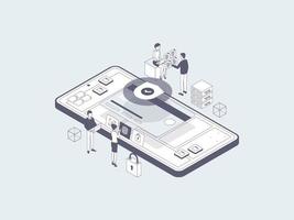 Business Security Isometric Illustration Lineal Grey. Suitable for Mobile App, Website, Banner, Diagrams, Infographics, and Other Graphic Assets. vector