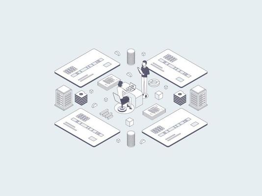 Credit Card System Isometric Illustration Lineal Gray. Suitable for Mobile App, Website, Banner, Diagrams, Infographics, and Other Graphic Assets.