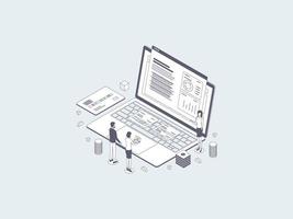 Finance Presentation Isometric Illustration Lineal Gray. Suitable for Mobile App, Website, Banner, Diagrams, Infographics, and Other Graphic Assets. vector