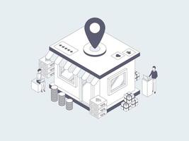 Business Offline Store Location Isometric Illustration Lineal Grey. Suitable for Mobile App, Website, Banner, Diagrams, Infographics, and Other Graphic Assets. vector