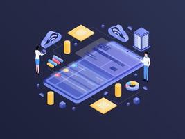 E-Wallet Isometric Dark Gradient Illustration. Suitable for Mobile App, Website, Banner, Diagrams, Infographics, and Other Graphic Assets. vector