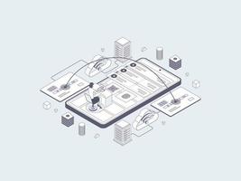 transferencia móvil ilustración isométrica gris lineal. adecuado para aplicaciones móviles, sitios web, pancartas, diagramas, infografías y otros activos gráficos. vector