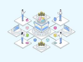 E-Commerce Integrated Accounting Isometric Illustration Lineal Color. Suitable for Mobile App, Website, Banner, Diagrams, Infographics, and Other Graphic Assets. vector