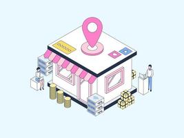Business Offline Store Location Isometric Illustration Lineal Color. Suitable for Mobile App, Website, Banner, Diagrams, Infographics, and Other Graphic Assets. vector