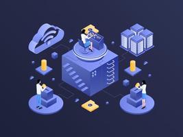 Mutual Funds Isometric Dark Gradient Illustration. Suitable for Mobile App, Website, Banner, Diagrams, Infographics, and Other Graphic Assets. vector