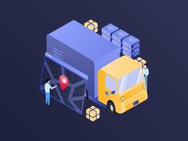Package Sent Tracking Isometric Illustration Dark Gradient. Suitable for Mobile App, Website, Banner, Diagrams, Infographics, and Other Graphic Assets.