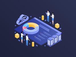 Accounting Seminar Isometric Dark Gradient Illustration. Suitable for Mobile App, Website, Banner, Diagrams, Infographics, and Other Graphic Assets. vector