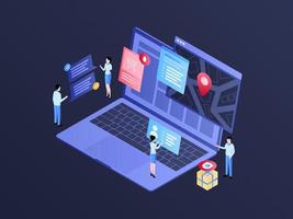 E-Commerce Tracking Isometric Illustration Dark Gradient. Suitable for Mobile App, Website, Banner, Diagrams, Infographics, and Other Graphic Assets. vector