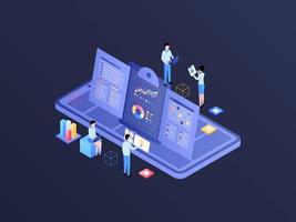 Business Plan Isometric Illustration Dark Gradient. Suitable for Mobile App, Website, Banner, Diagrams, Infographics, and Other Graphic Assets. vector