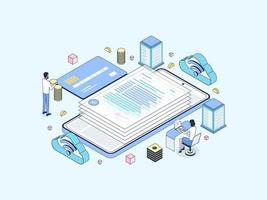 Online Loan Isometric Illustration Lineal Color. Suitable for Mobile App, Website, Banner, Diagrams, Infographics, and Other Graphic Assets. vector