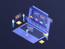 Employee Performance Isometric Illustration Dark Gradient. Suitable for Mobile App, Website, Banner, Diagrams, Infographics, and Other Graphic Assets. vector