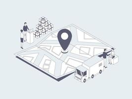 Business Map Package Sent Tracking Isometric Illustration Lineal Grey. Suitable for Mobile App, Website, Banner, Diagrams, Infographics, and Other Graphic Assets. vector