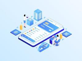 Digital Banking Isometric Light Gradient Illustration. Suitable for Mobile App, Website, Banner, Diagrams, Infographics, and Other Graphic Assets. vector