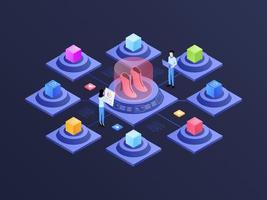 E-Commerce Omnichannel Isometric Illustration Dark Gradient. Suitable for Mobile App, Website, Banner, Diagrams, Infographics, and Other Graphic Assets. vector