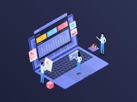 E-Commerce Ads Isometric Illustration Dark Gradient. Suitable for Mobile App, Website, Banner, Diagrams, Infographics, and Other Graphic Assets. vector