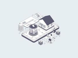 Family Investment Isometric Illustration Lineal Gray. Suitable for Mobile App, Website, Banner, Diagrams, Infographics, and Other Graphic Assets. vector