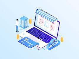 Online Shopping Isometric Light Gradient Illustration. Suitable for Mobile App, Website, Banner, Diagrams, Infographics, and Other Graphic Assets. vector